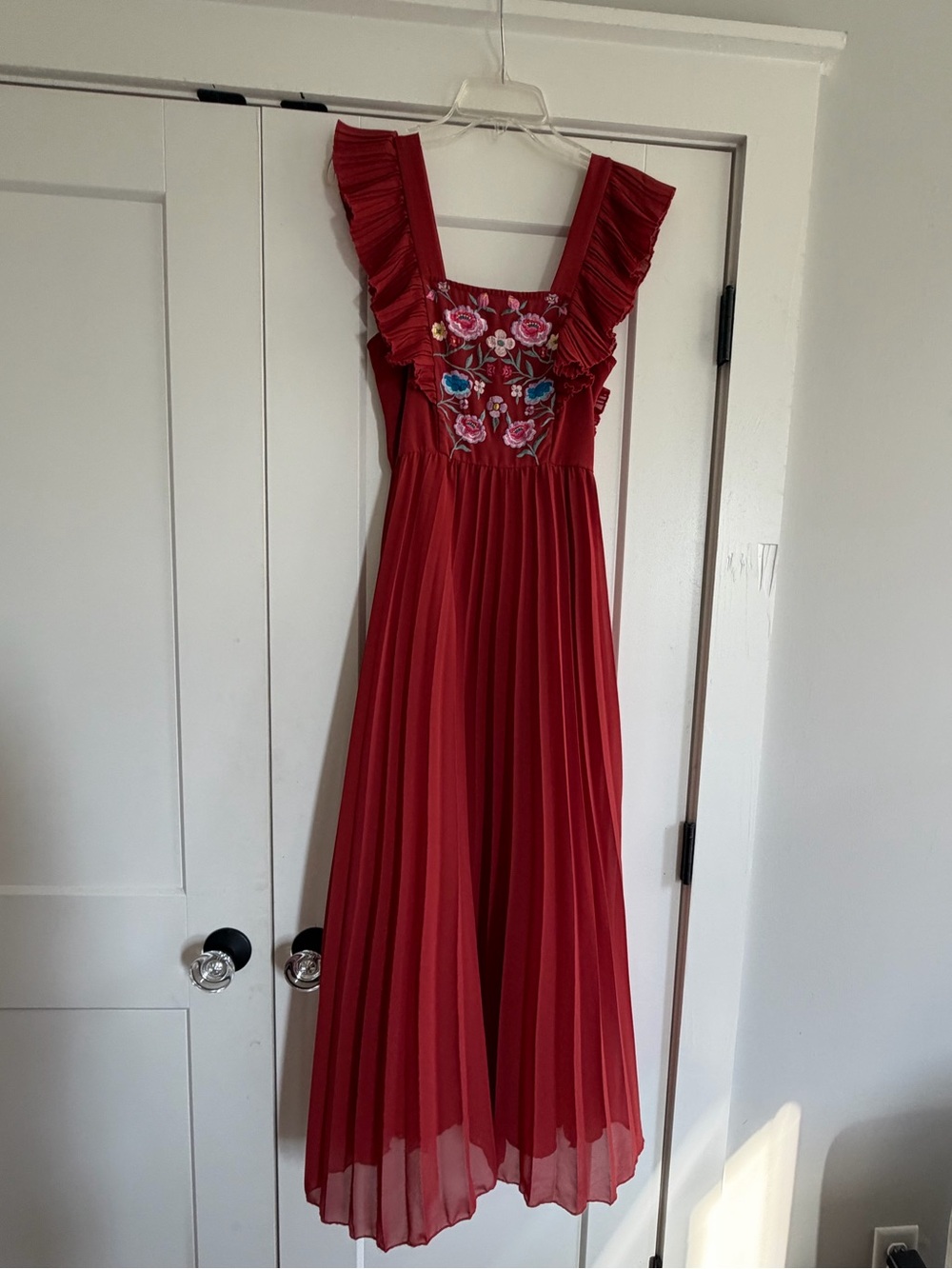 ASOS DESIGN embroidered pleated midi dress